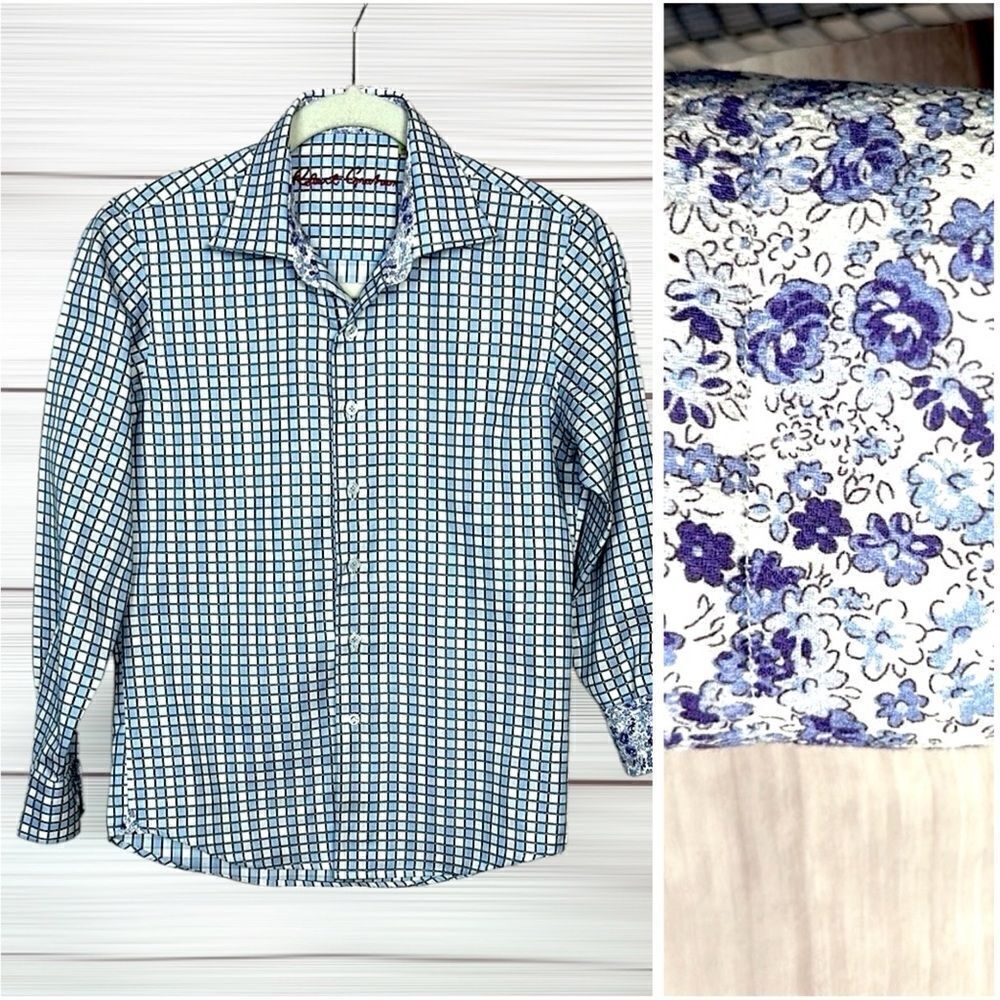 ROBERT GRAHAM Boy’s Button Up Shirt
Cotton Plaid Contrast Floral Cuffs M (10-12)